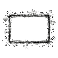Hand-drawn doodle Chalk line frame with geometric shapes and math elements for school projects