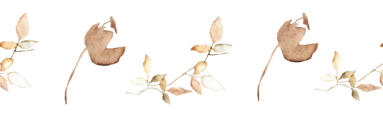 Obraz premium Flower and leaves border on a white background. Hand-drawn illustration. Perfect for autumn. 
