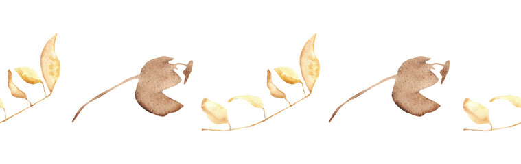 Naklejka premium Flower and leaves border on a white background. Hand-drawn illustration. Perfect for autumn. 