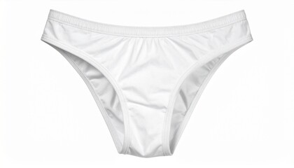 White bikini-style underwear made of smooth fabric with elastic waistband, minimalistic design with no patterns or embellishments, placed against neutral background for fashion or apparel context.
