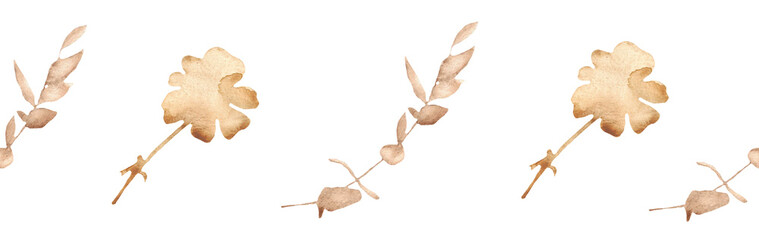 Flower and leaves border on a white background. Hand-drawn illustration. Perfect for autumn.	
