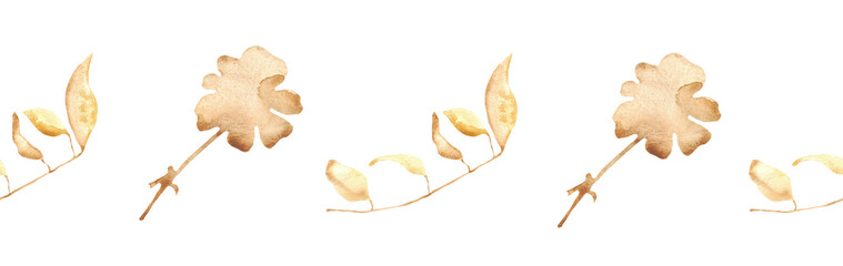 Flower and leaves border on a white background. Hand-drawn illustration. Perfect for autumn.	
