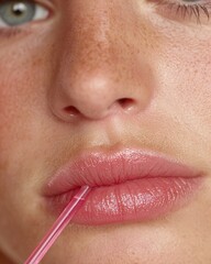 Realistic photo of a person giving a saliva sample for DNA genetic test in soft natural light.