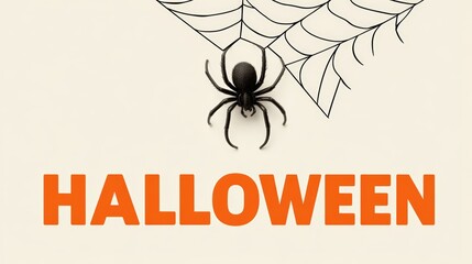 A striking Halloween-themed image featuring a spider on a web and bold orange text, Perfect for promotional materials, social media posts, or event decorations related to the holiday,