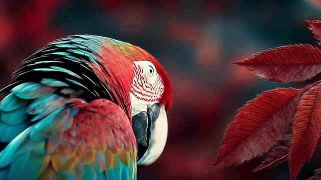 Vibrant macaw parrot portrait featuring vivid colors and detailed feathers