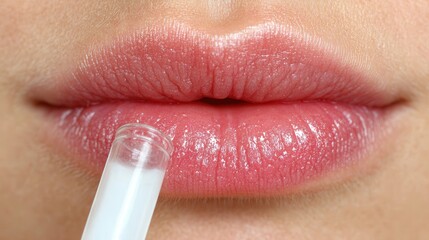 Naklejka premium Realistic photo of a person giving a saliva sample for DNA genetic test in soft natural light.