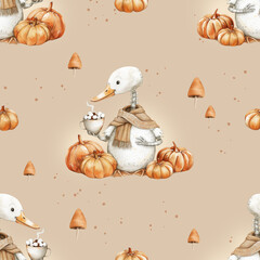 Spooky Skeleton Goose Halloween Pattern, Trendy Halloween Goose, Cozy spooky Halloween pattern design, Halloween Paper