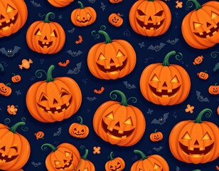 Festive Halloween Pumpkin Pattern with Bats and Ghosts