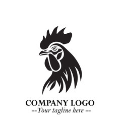 Head of Chicken Logo Symbol Black on White Background in Minimalist Modern Vector Design for Branding