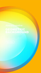 Bright gradient design. Circular shapes overlap, creating dynamic visual effect. Text present, button included. Modern aesthetic.