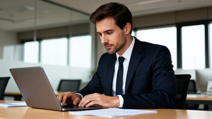 Man in suit working on laptop