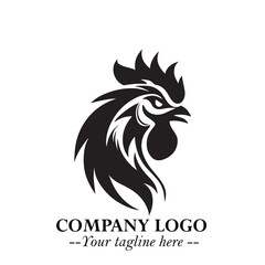 Fototapeta premium Head of Chicken Logo Symbol Black on White Background in Minimalist Modern Vector Design for Branding