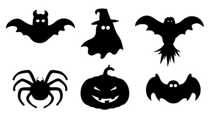 Halloween silhouette collection elements set with white background.