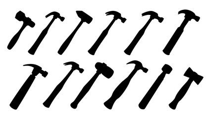 Set of hammer silhouettes vector