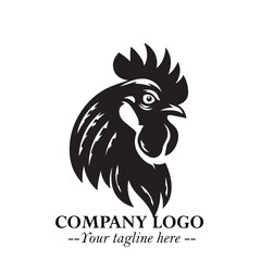 Head of Chicken Logo Symbol Black on White Background in Minimalist Modern Vector Design for Branding