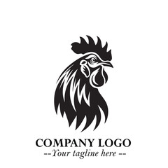 Head of Chicken Logo Symbol Black on White Background in Minimalist Modern Vector Design for Branding