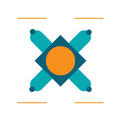 Geometric infographic element with star-like design in blue and orange, suitable for highlights, branding, or data point visualization.