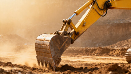 Yellow excavator at construction site