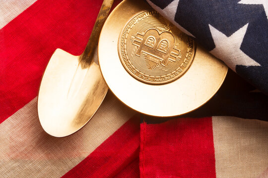 Stablecoin and a gold coin with a US flag