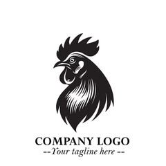 Head of Chicken Logo Symbol Black on White Background in Minimalist Modern Vector Design for Branding
