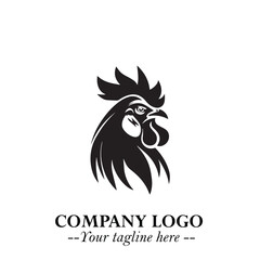 Head of Chicken Logo Symbol Black on White Background in Minimalist Modern Vector Design for Branding