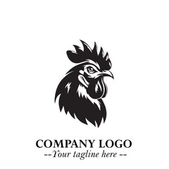 Head of Chicken Logo Symbol Black on White Background in Minimalist Modern Vector Design for Branding