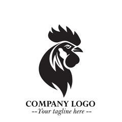 Head of Chicken Logo Symbol Black on White Background in Minimalist Modern Vector Design for Branding