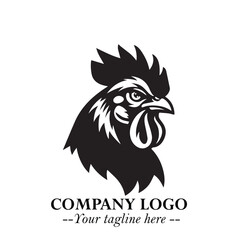 Head of Chicken Logo Symbol Black on White Background in Minimalist Modern Vector Design for Branding
