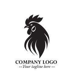 Head of Chicken Logo Symbol Black on White Background in Minimalist Modern Vector Design for Branding