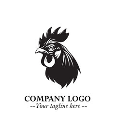 Head of Chicken Logo Symbol Black on White Background in Minimalist Modern Vector Design for Branding