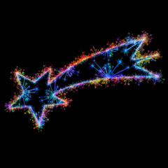 Kolorowe zimne ognie i fajerwerki układające się w kształt kolorowej Gwiazdy betlejemskiej na ciemnym tle. © Blue Pixel