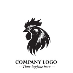 Head of Chicken Logo Symbol Black on White Background in Minimalist Modern Vector Design for Branding