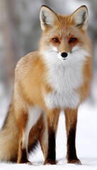 Fototapeta premium Stunning Portrait of a Wild Red Fox With Thick Fur in a Serene White Snowy Landscape Scene