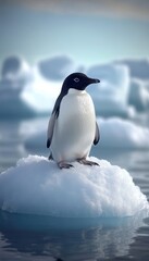 Fototapeta premium Majestic Seascape with Colorful Plumage of a Bird Perched on an Ice Floe Against a Tranquil Horizon