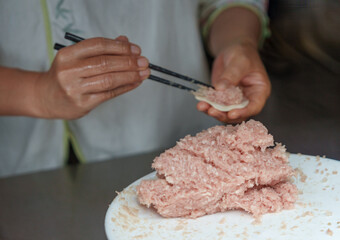 Chef hand-makes Shanghai dumplings on site