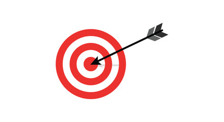 Arrow hitting the bullseye on a target represents achieving goals success and precision