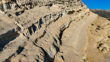 Matala Beach, Crete, Greece, aerial drone view