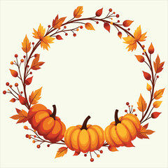 Thanksgiving Wreath with Pumpkins and Autumn Leaves