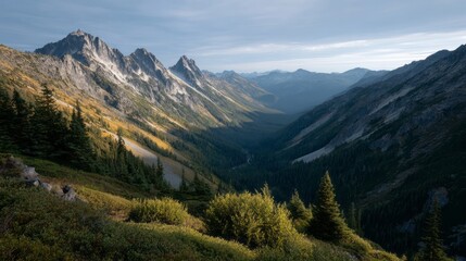 Mystical alpine vista bathed in silvery dawn light, perfect for Waldtreiben Festival and mystical storytelling retreats