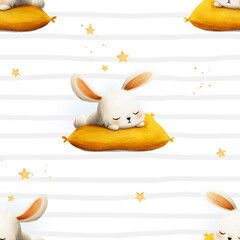 Sleeping Bunny Fabric Pattern, Seamless Rabbit Design, Seamless background