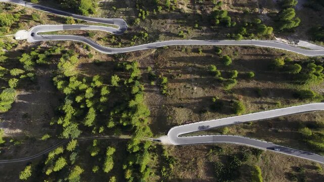 Hairpin turns on the Stelvio pass in Italy and Switzerland. Driving road.