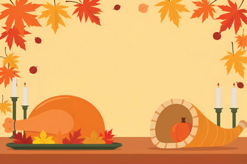 Thanksgiving Pumpkins and Autumn Leaves Background