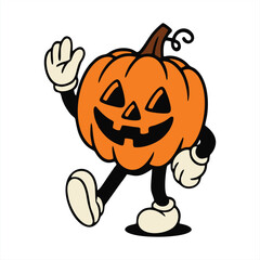 Waving Jack-O'-Lantern Retro Halloween Pumpkin Mascot