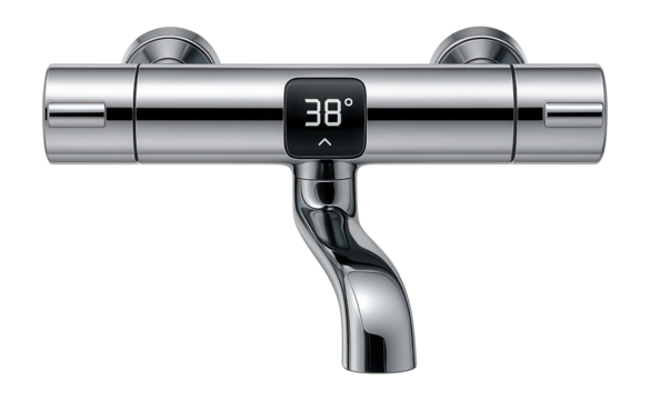 A digital thermostatic mixer faucet for accurate temperature control in family bathrooms.