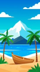 Tropical beach with palm trees and a boat scenery
