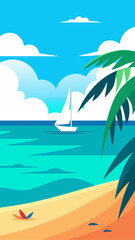Obraz premium Sailboat sailing on ocean near tropical beach view