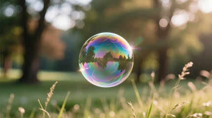 Reflective bubble in nature, symbolizing the delicate balance of life and environment