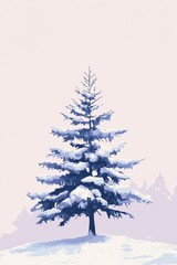Fototapeta premium Snow covered pine tree stands alone on a hill