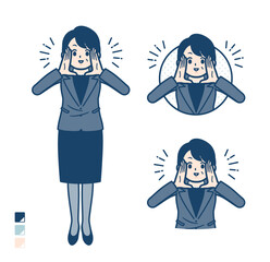 ビジネスミドル女性が大声で呼びかけているイラスト