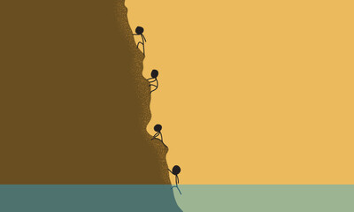 Hand-Drawn Stick Figure Illustration of a Group of People Climbing a Cliff Together